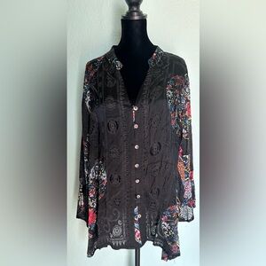 Citron Black Floral Button-Up Top